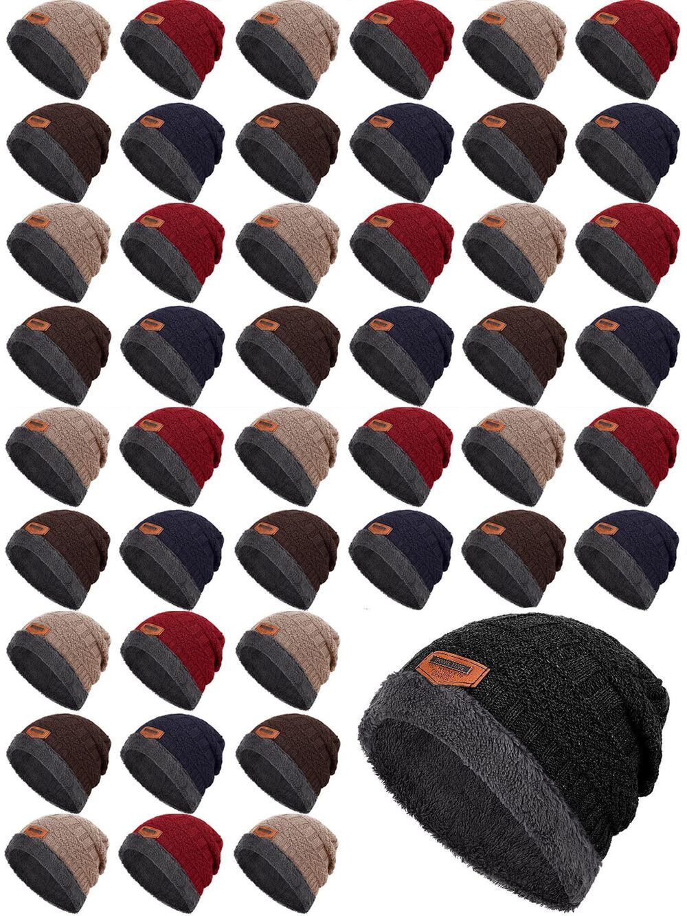 9976 60 Pcs Winter Slouchy Beanie Bulk for Homeless Donations, Fleece Inner